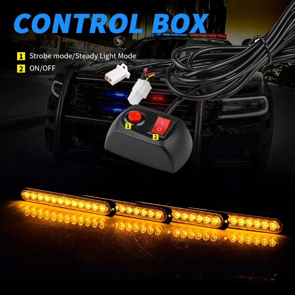 4PCS Strobe Kit In Wireless Control Warning Signal Grille