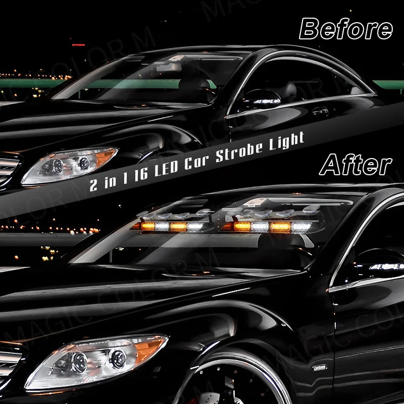 For Emergency Flash Warning Lamp Windshield 2-in-1 Strobe Bar