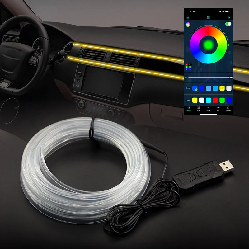5M Interior RGB Strip Ambient Neon Invisible USB Fiber