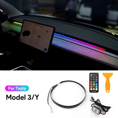 For Tesla Model 3 Y Juniper 2019-2026 USB Port Ambient Light Below Dashboard Windshield APP Bluetooth Controlled Colorfu