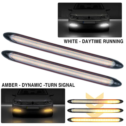 DRL Daytime Running Strip Car Headlight Decoration Turn Signal Light Strip Sequential Yellow Flow White Day Lamp Accesso