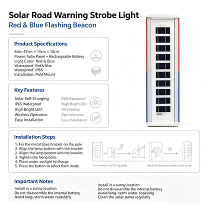 Solar Warning Flash Red Blue double-sided Night Traffic Road