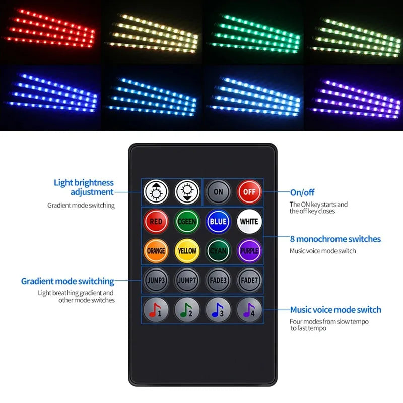 Neon Interior Ambient Foot Strip USB Wireless Remote Control