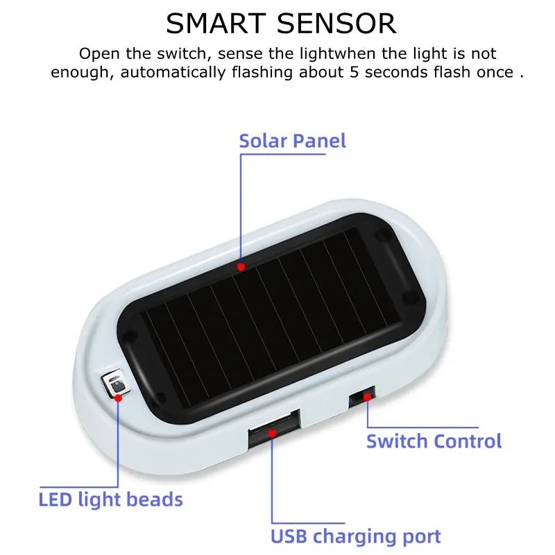 Solar Power Simulated Dummy Alarm Warning Anti Theft Flashing