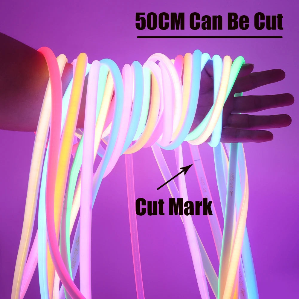 220V Cob Strip White Red Ice Blue Pink Yellow