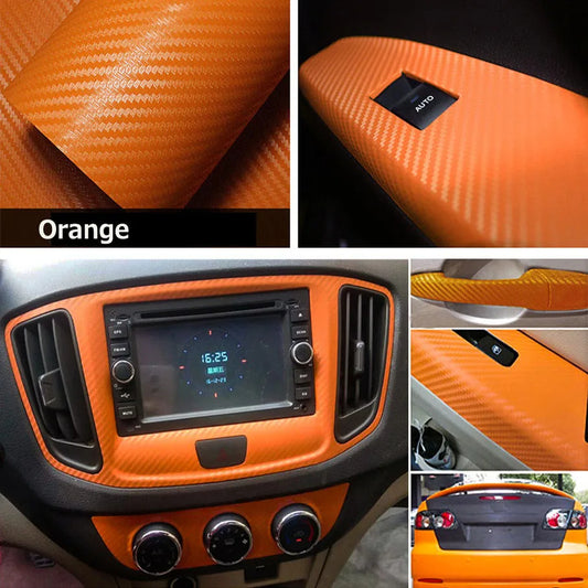 30x127cm 12 X50 Orange 3D Carbon Fiber Vinyl Film