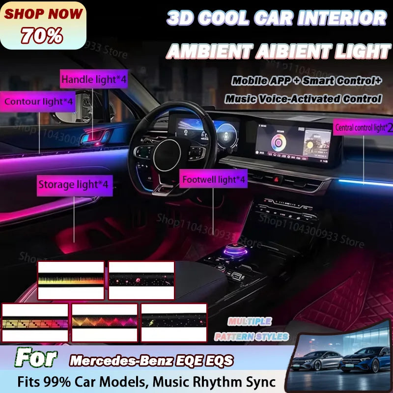 For Mercedes-Benz Eqe Eqs LED Interior Ambient Strip RGB Fiber
