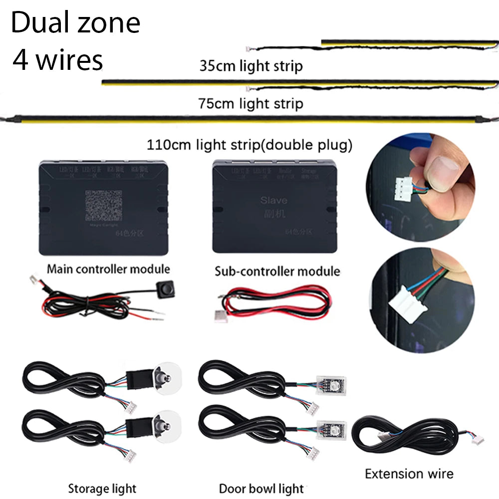 Dual Zone Colors RGB Ambient Parts Pins Plug Wires