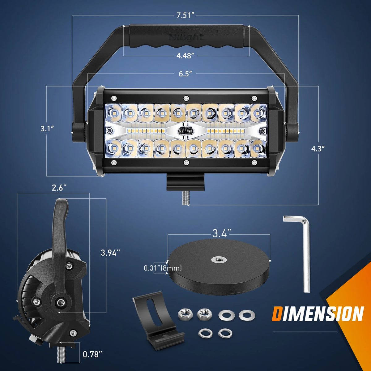 Nilight Bar 6.5inch Triple Row Spot Flood Combo Beam