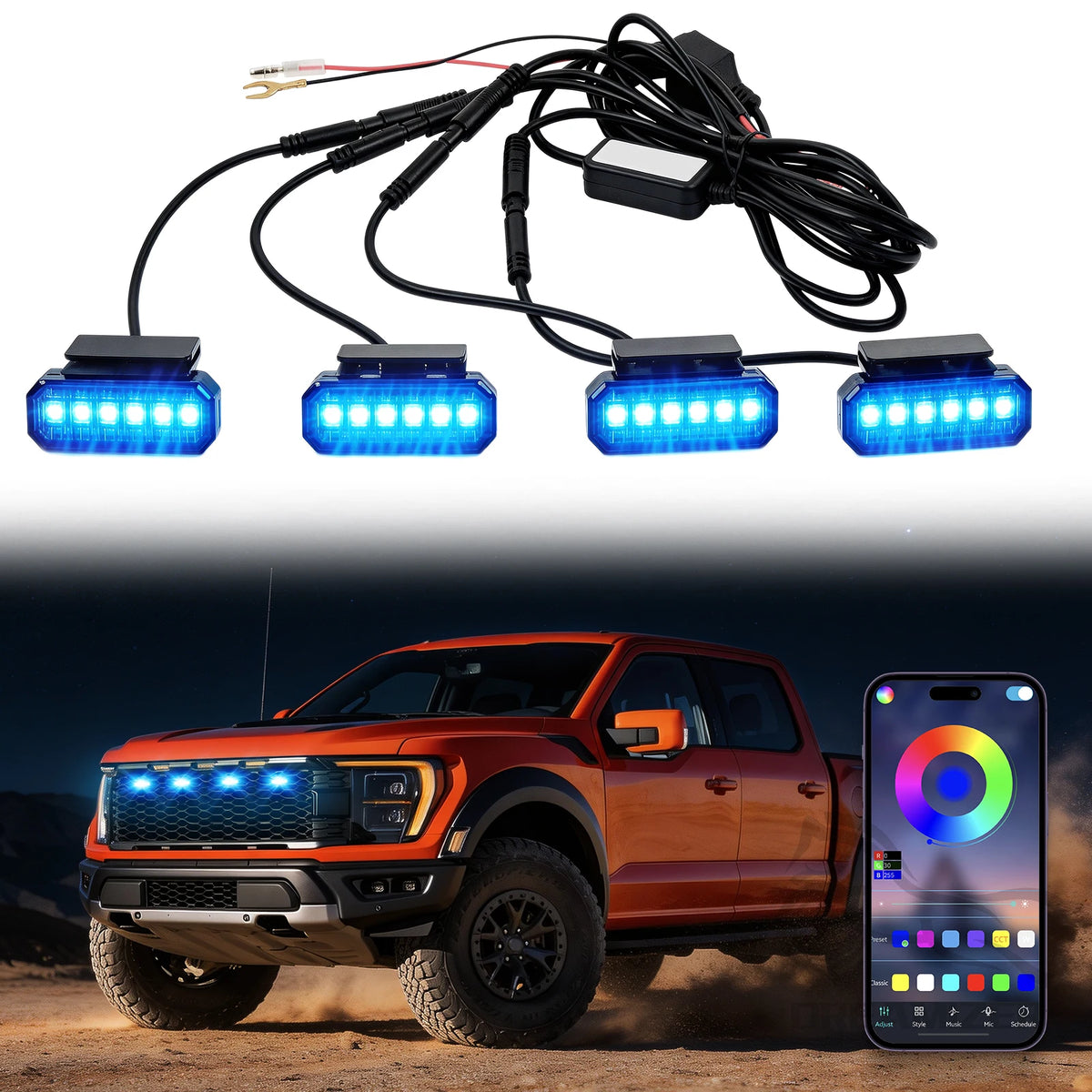 4PCS color-changing Front Grill APP Control Clip On Trucks