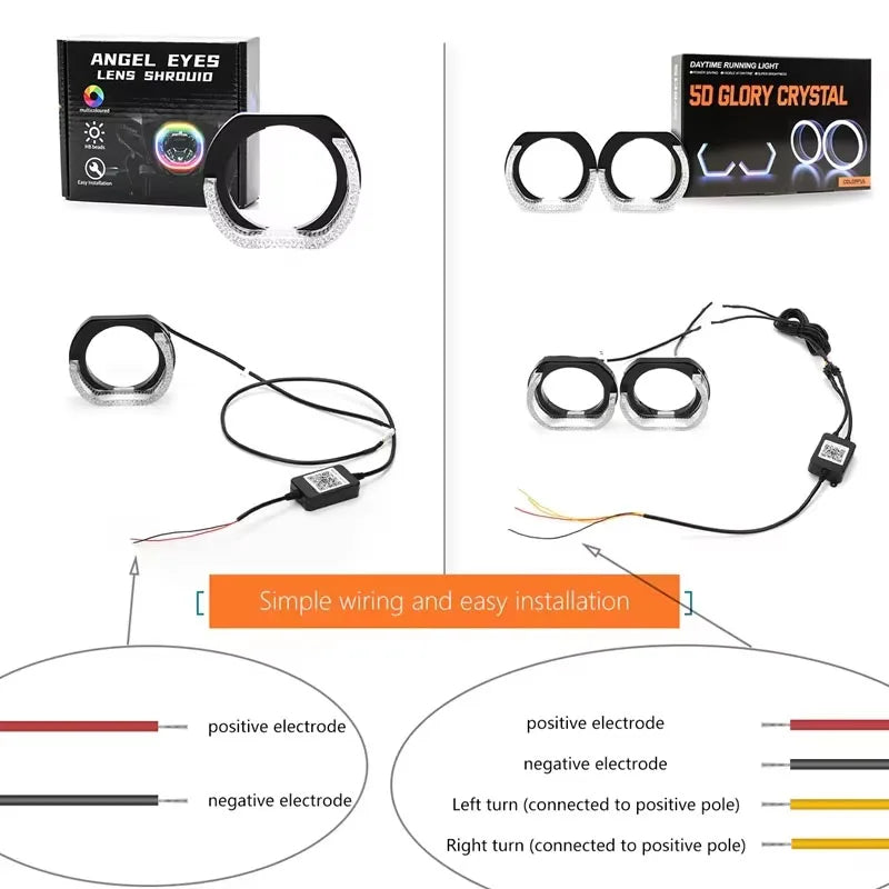 Inch 5D RGB Angel Eyes Halo Rings Rectangular Drl