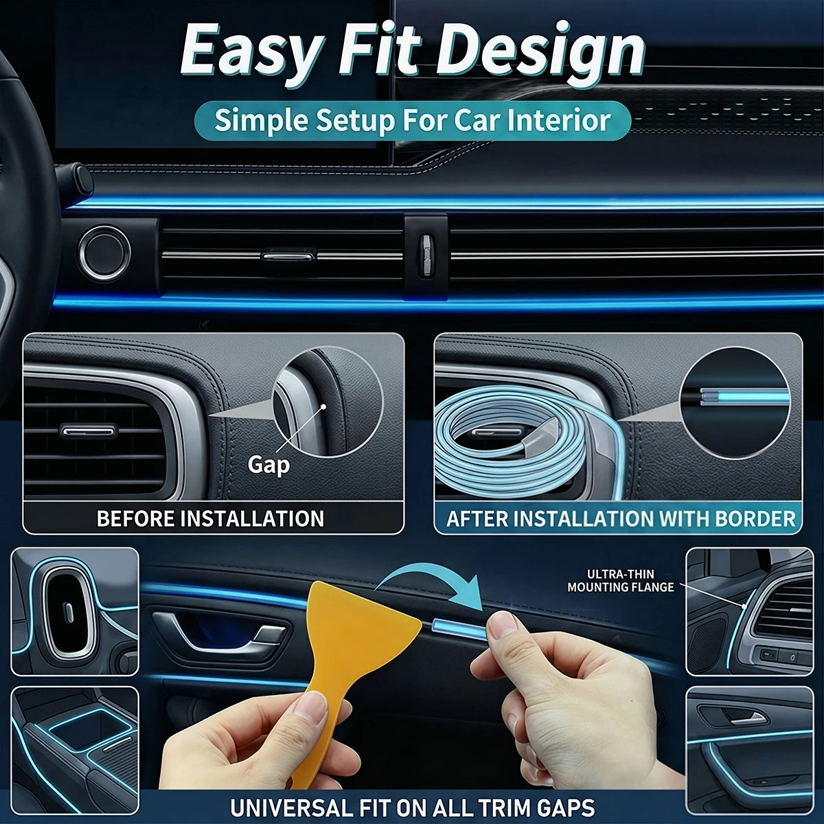 Interior Ambient Strip RGB Fiber Optic Atmosphere ultra-thin