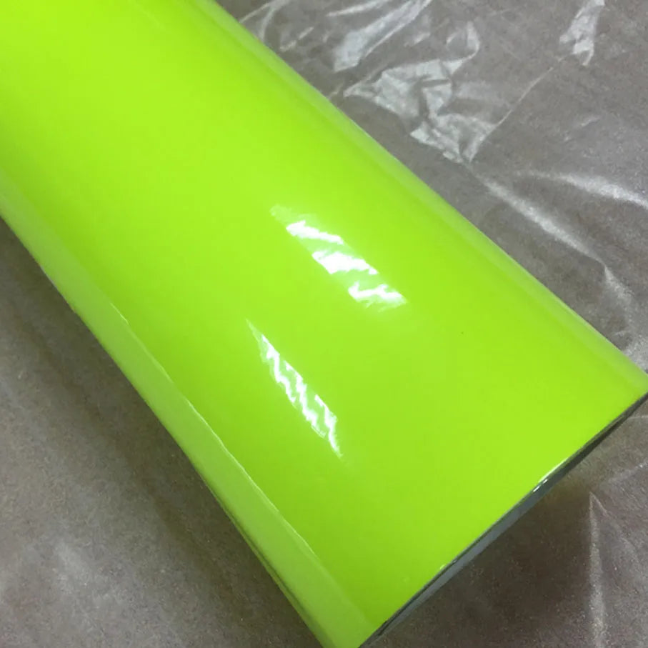 Premium Glossy Fluorescent Yellow Vinyl Sticker Wrap Self