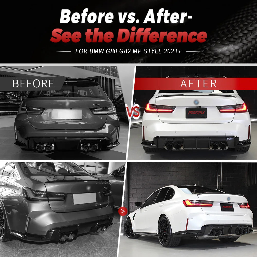 For BMW M3 M4 G80 G82 Real Dry Carbon Fiber Bumper Diffuser Rear