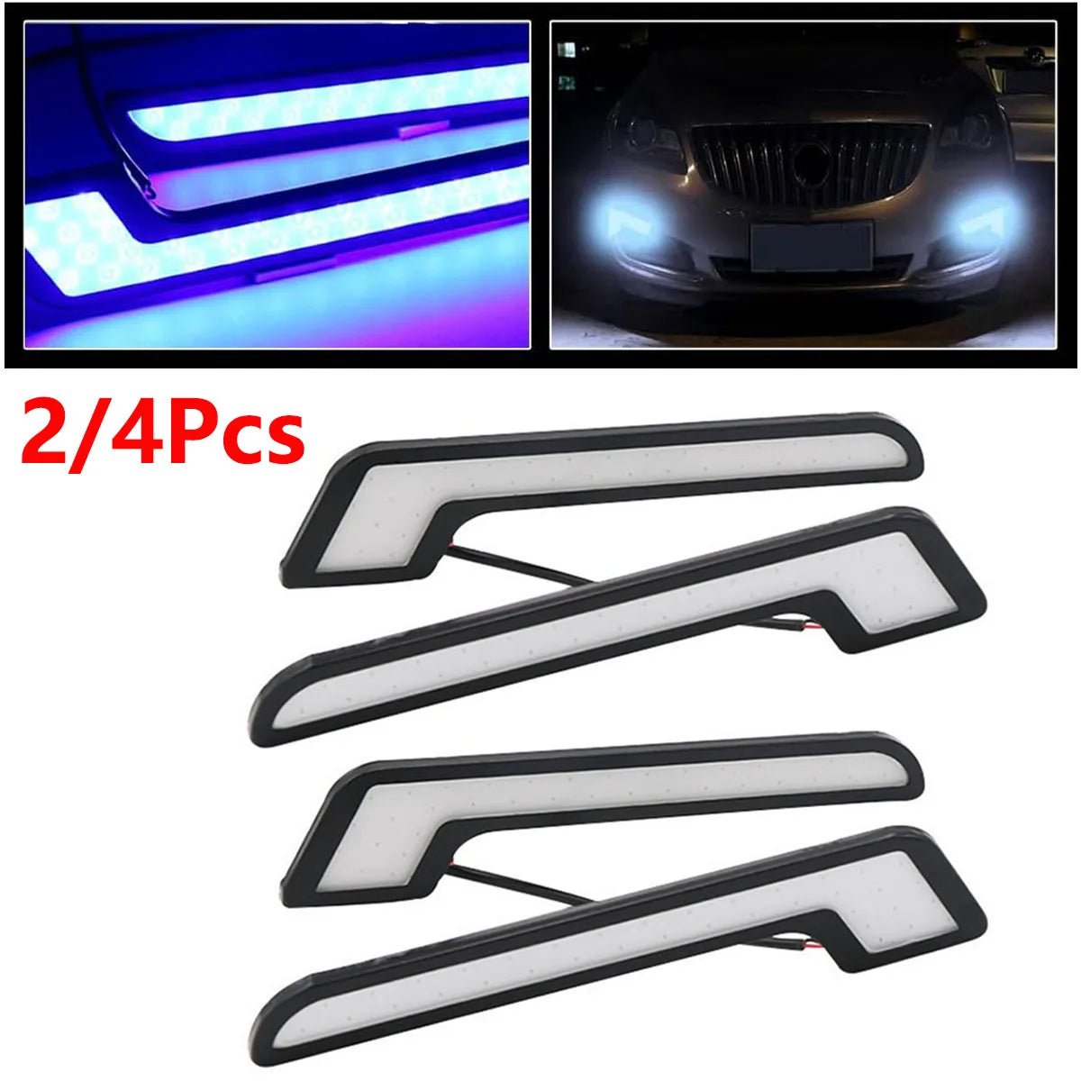 4PCS Daytime Running Blue l-shape Strips 12V Drl Bar