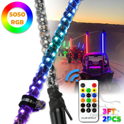 For Utv LED Backlights 4FT RGB Spiral Whip Antenna Chase