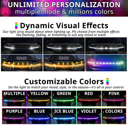 Multi Color APP Control Hood Strip RGB Engine Bay