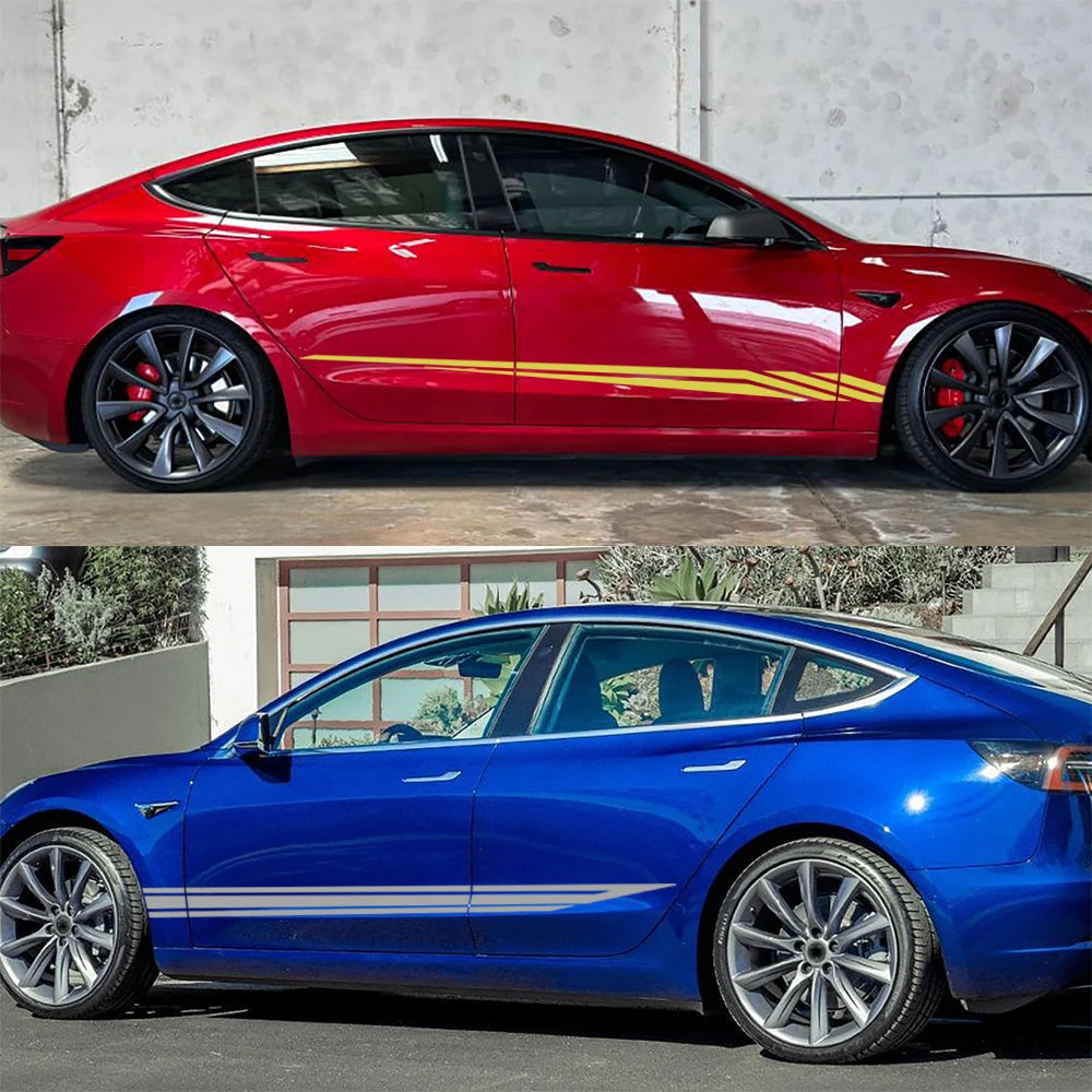 For Tesla Model 3 2PCS Body Side Sticker Striped Racing Decor