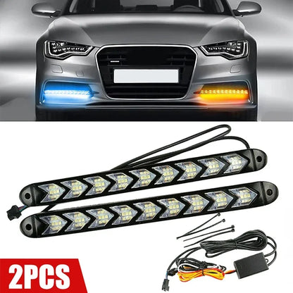 2PCS Daytime Running Flexible Headlight Sequential Flow Yellow