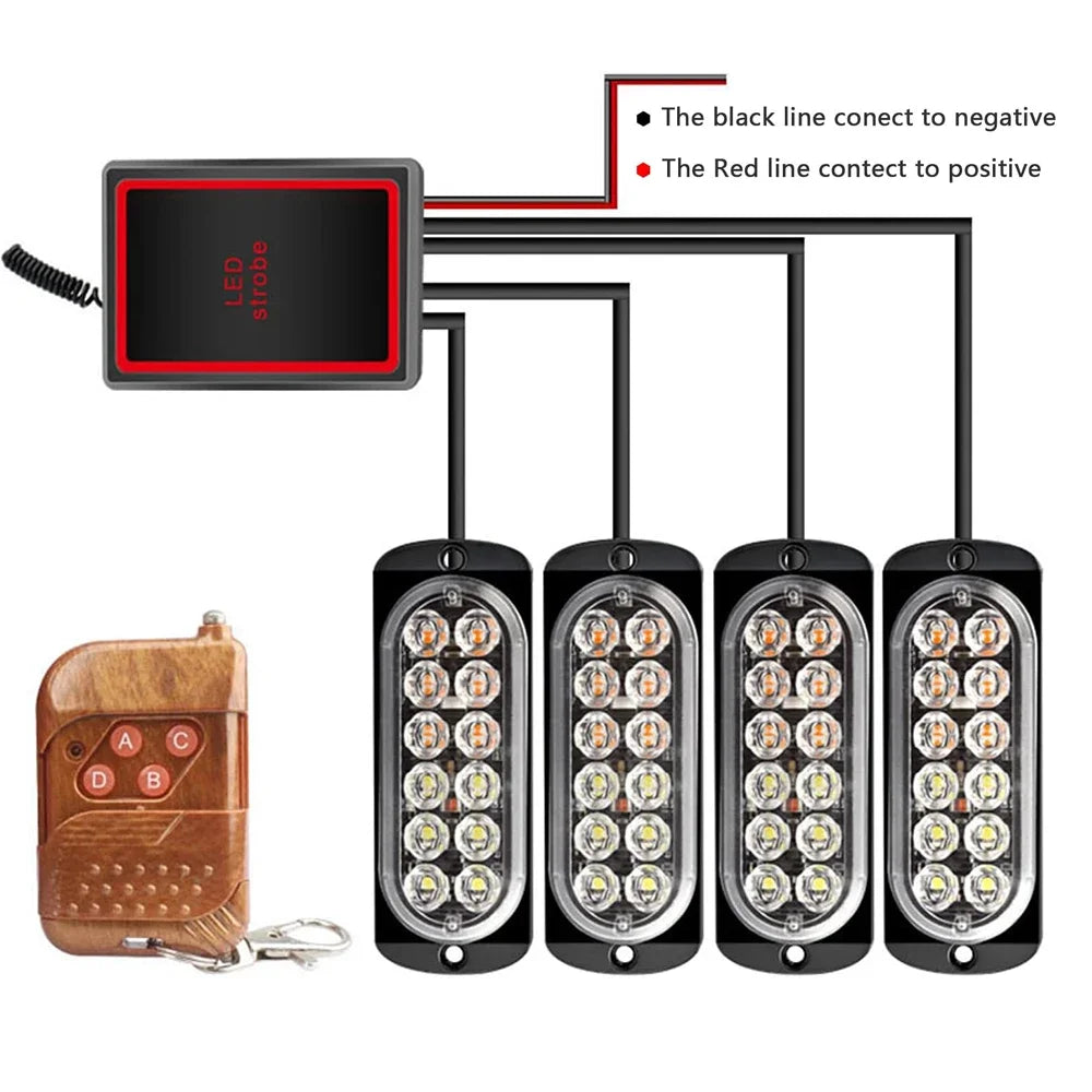 For Trailer 4X12 Remote Control Strobe Truck Flash Warning