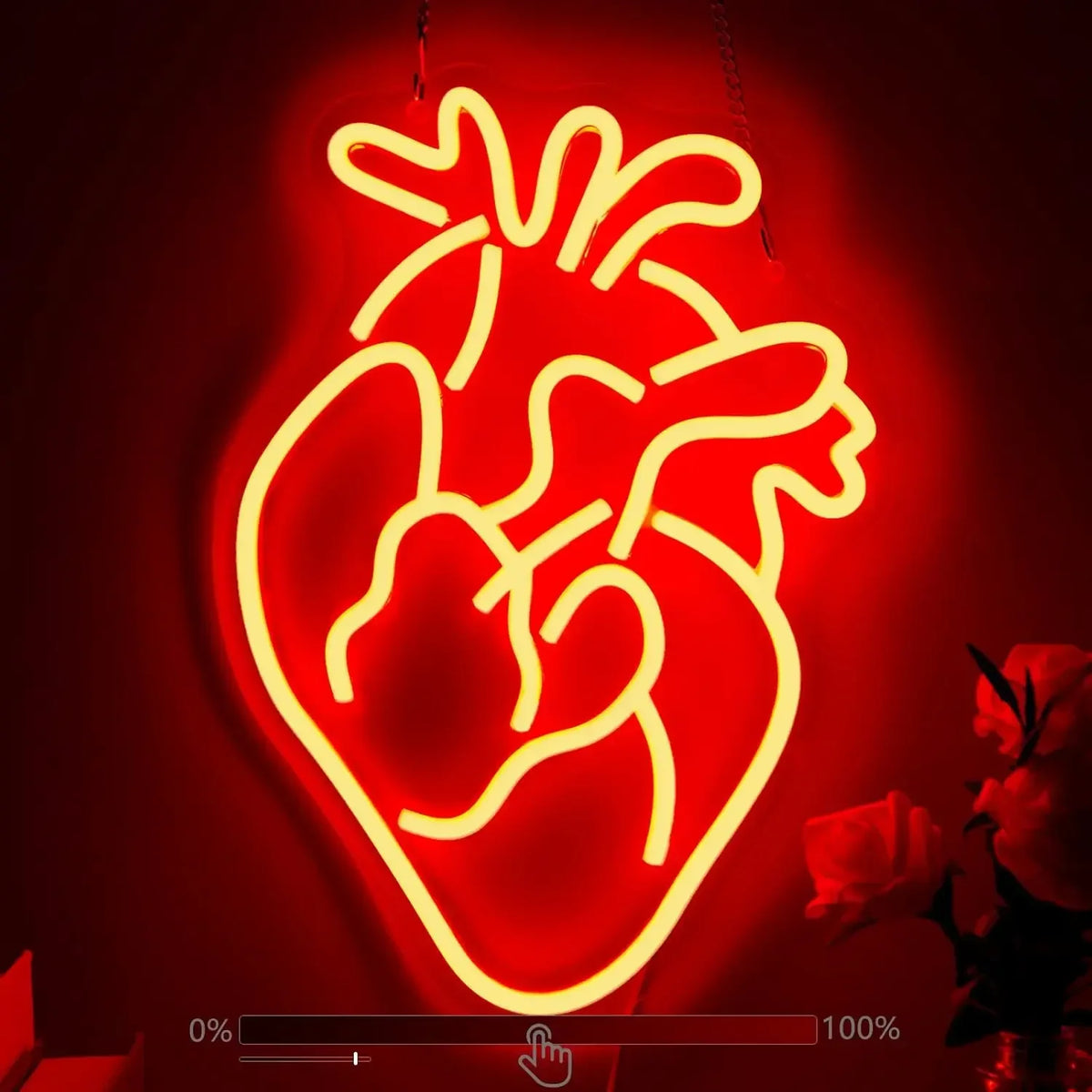 Anatomical Heart Neon Sign Red Yellow Wall Art Realistic