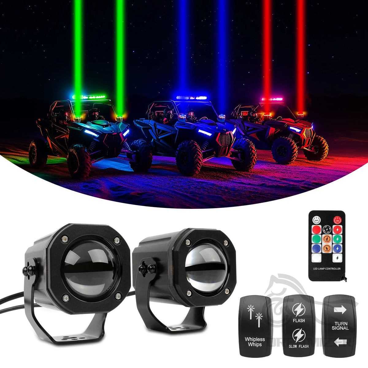 For Side By Side Whipless LED 2PCS Whip Pods Rgbw Spot Beam