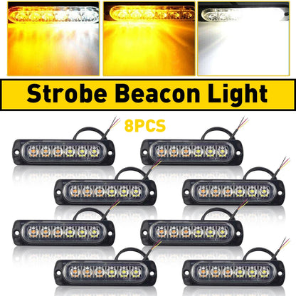 For Engineering Vehicles 8PCS Amber White 6LED Truck Emergency