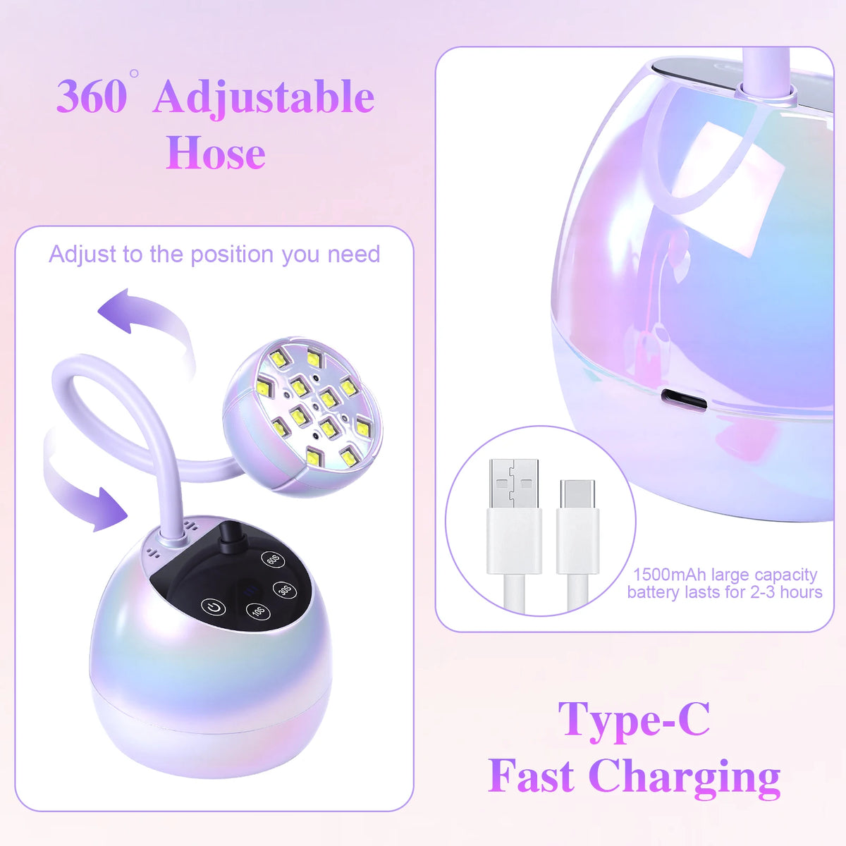 USB type-c Nail Uv Dryer Rechargeable Lcd Touch Control