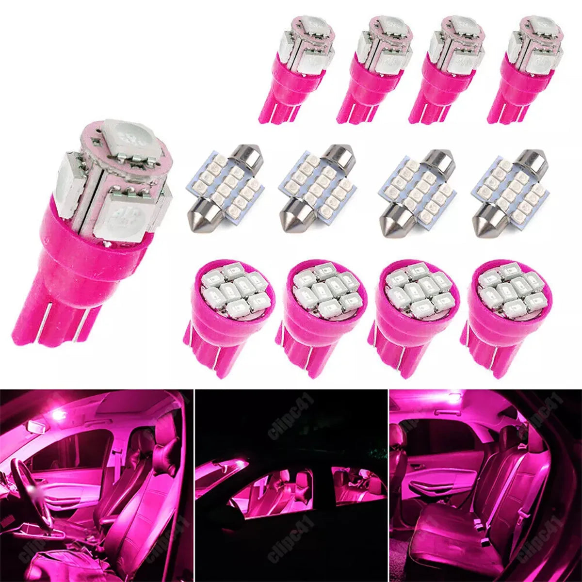 26PCS Purple Pink Interior Package Kit Dome License Plate