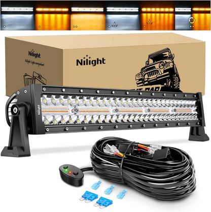 Nilight 22inch 480W Bar Spot Flood Amber White Strobe