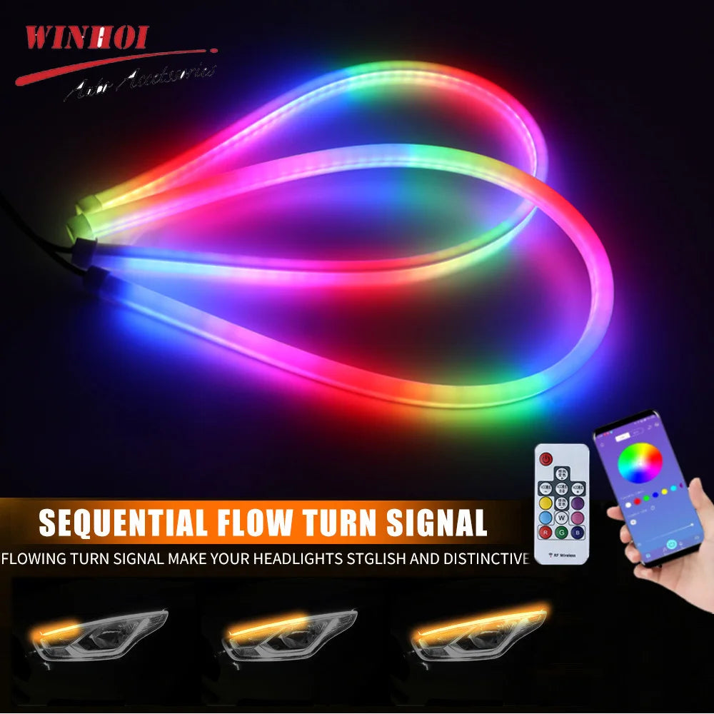 2PCS RGB Strip Sequential Drl Daytime Running Turn Signal
