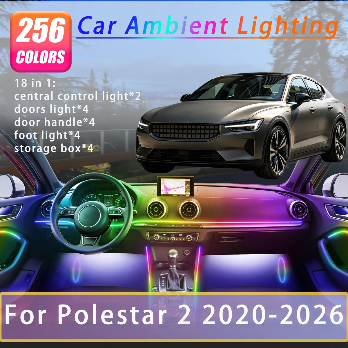 For Polestar 2 2020-2026 Years Interior Ambient Strips Breathing