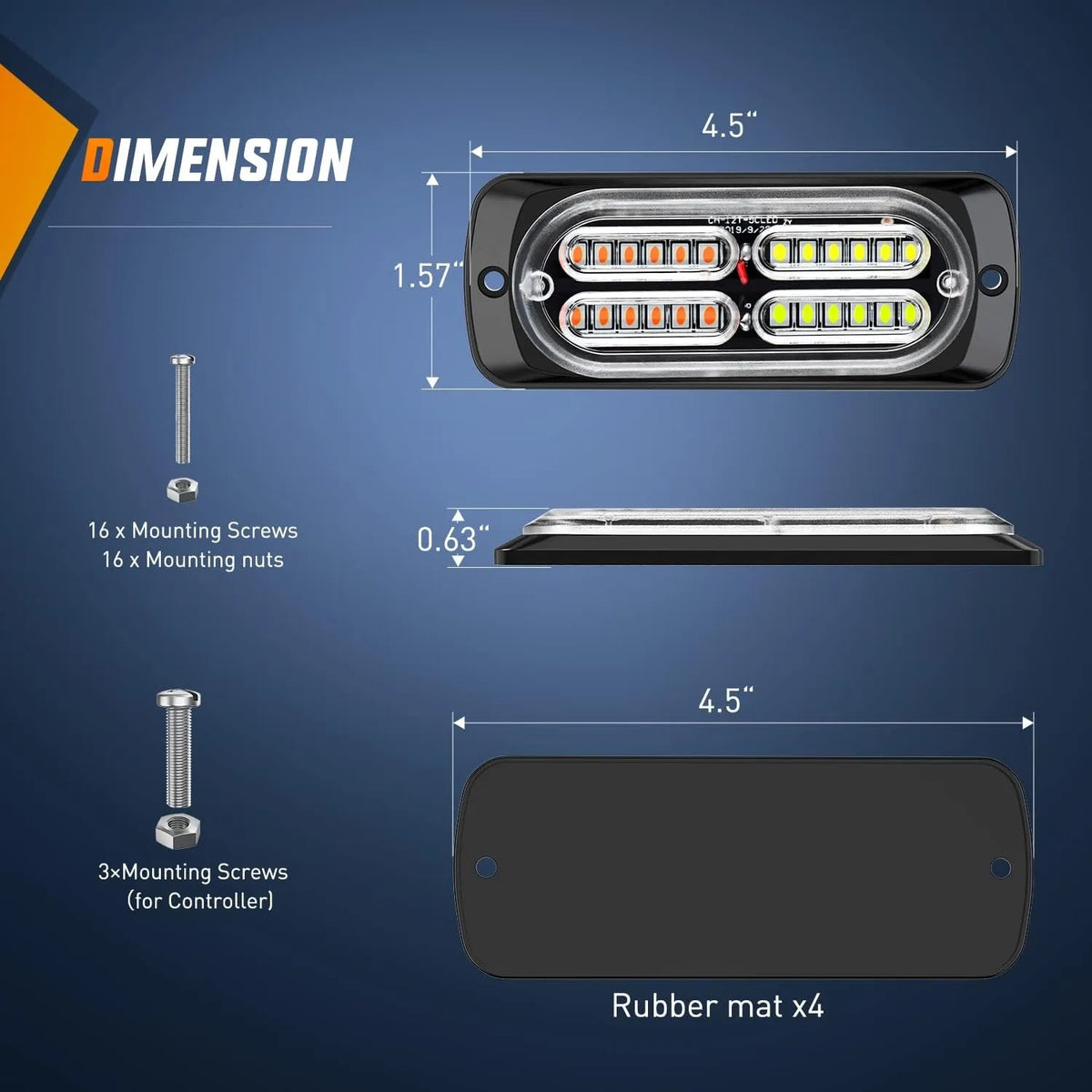 Nilight 4PCS 24 Strobe Amber White Emergency Warning Sync