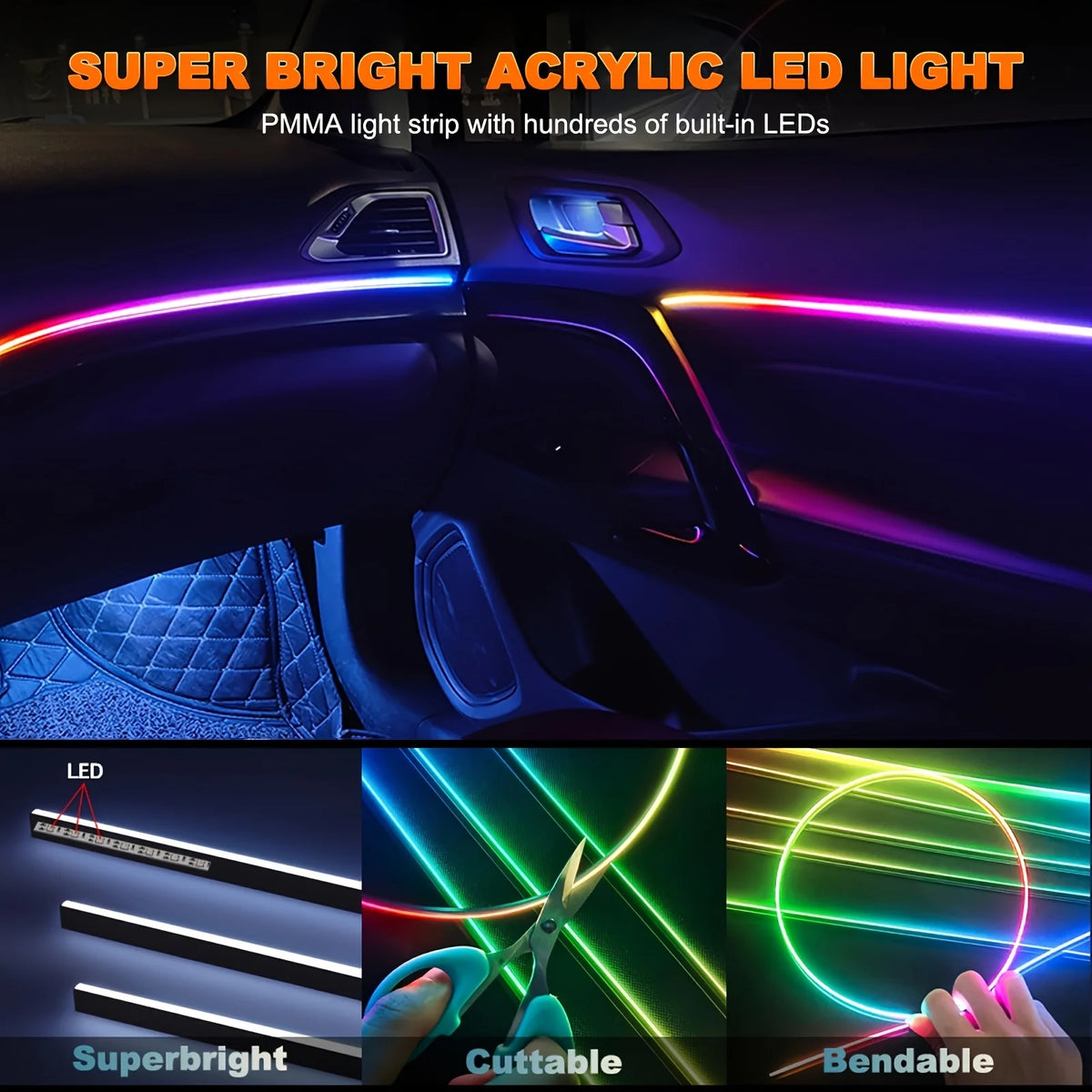 For Tesla Model 3 Y S 2IN1 Dynamic Neon Ambient RGB Acrylic