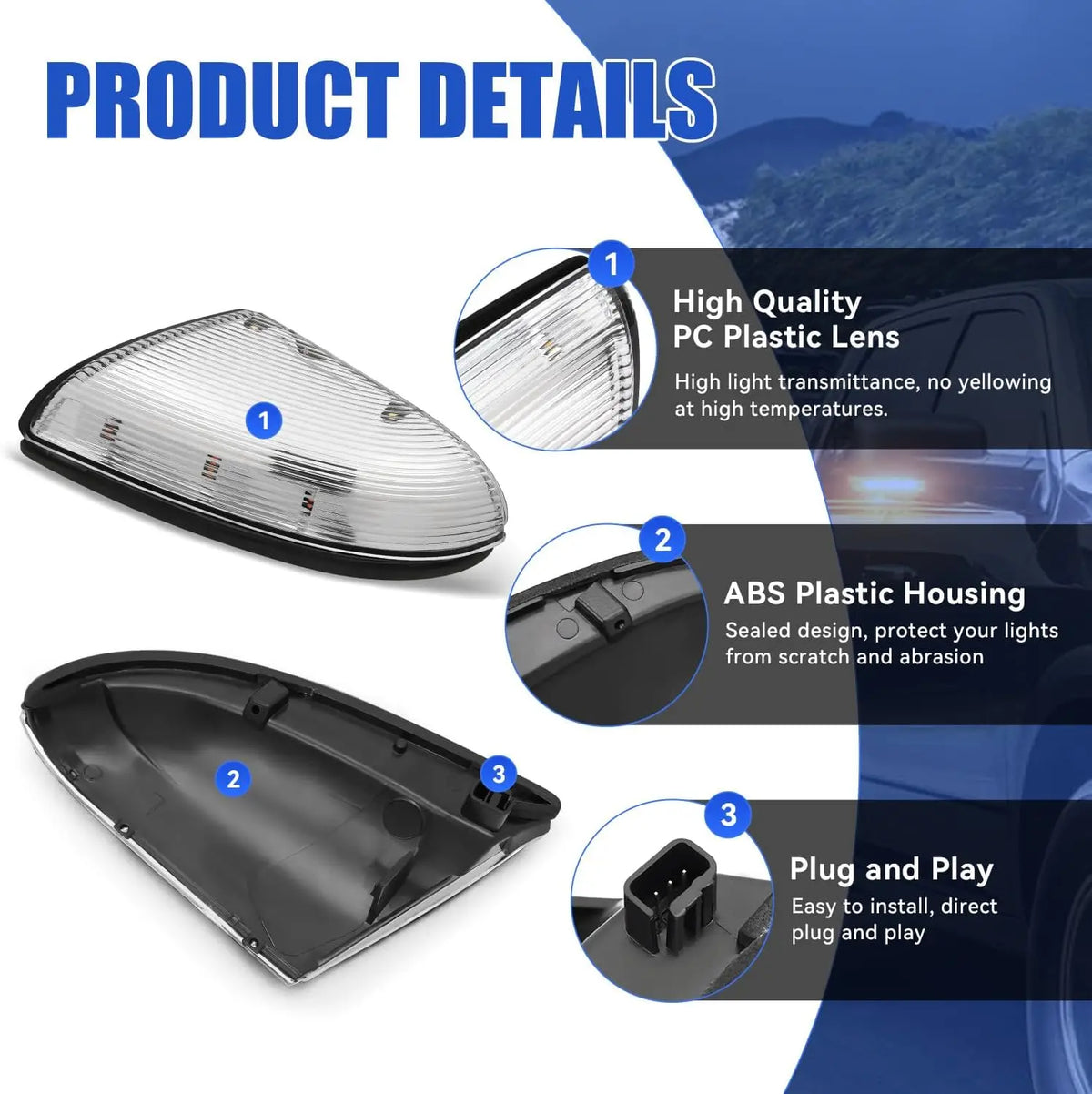 For Dodge Ram 1500 2500 Front Mirror Turn Signal Puddle Side