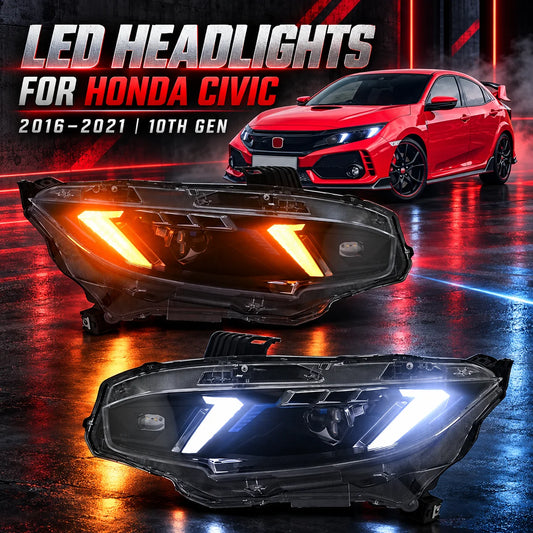 For Honda Civic 2016-2021 Sedan Hatchback Typy Pair Headlights