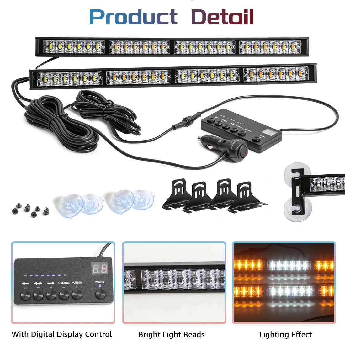 Upgraded In Strobe Traffic Bar Windshield Safety Warning Flashing