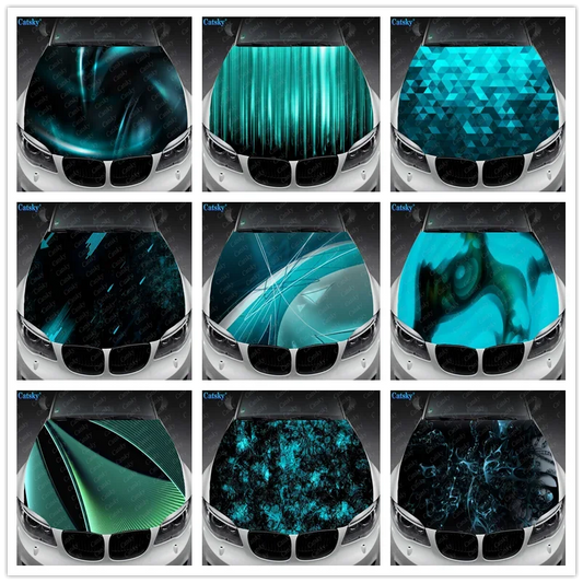 Abstract Turquoise Decal Hood Wrap Vinyl Sticker Full Color