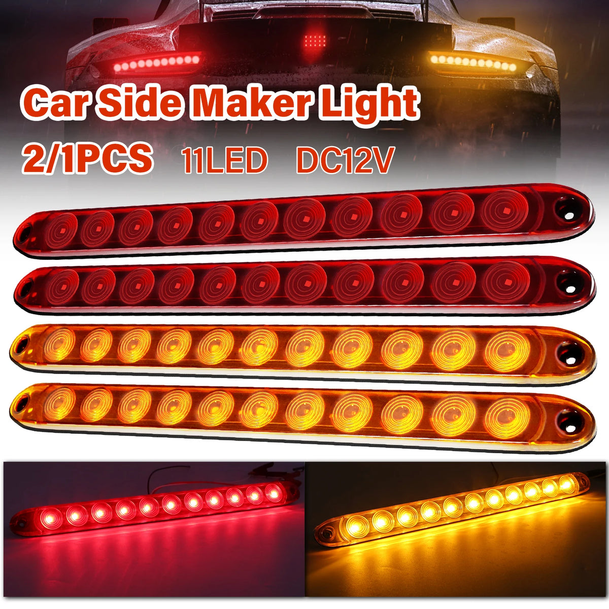 2PCS Waterproof 16-inch 11-led Truck Tail Trailer Brake Stop