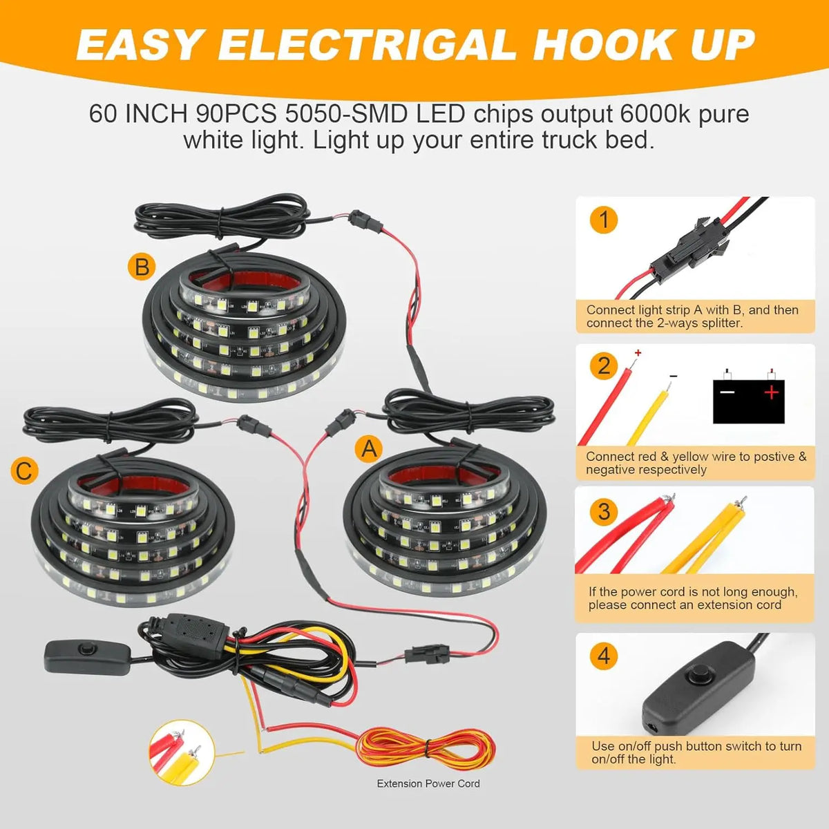 150CM 2IN1 White Truck Bed Strip 12V Waterproof Welcome