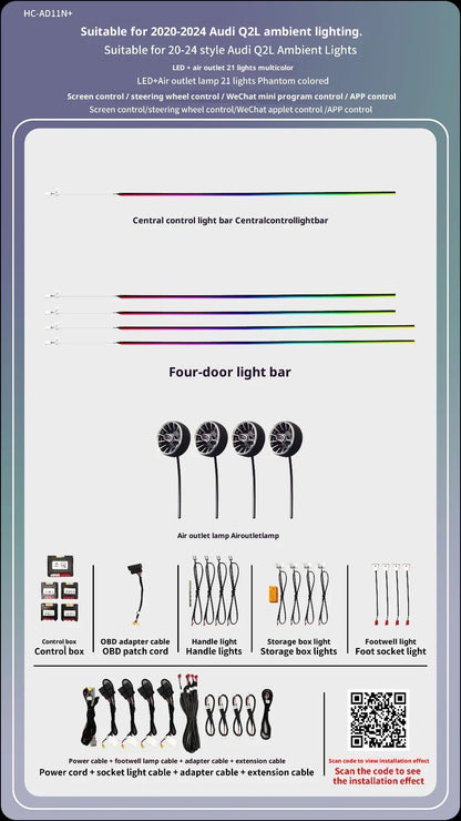 For Audi Q2 2019-2024 LED Interior Ambient Atmosphere Lighting