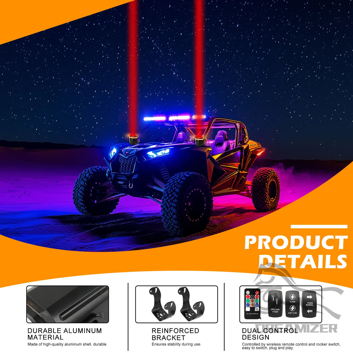 For Side By Side Whipless LED 2PCS Whip Pods Rgbw Spot Beam