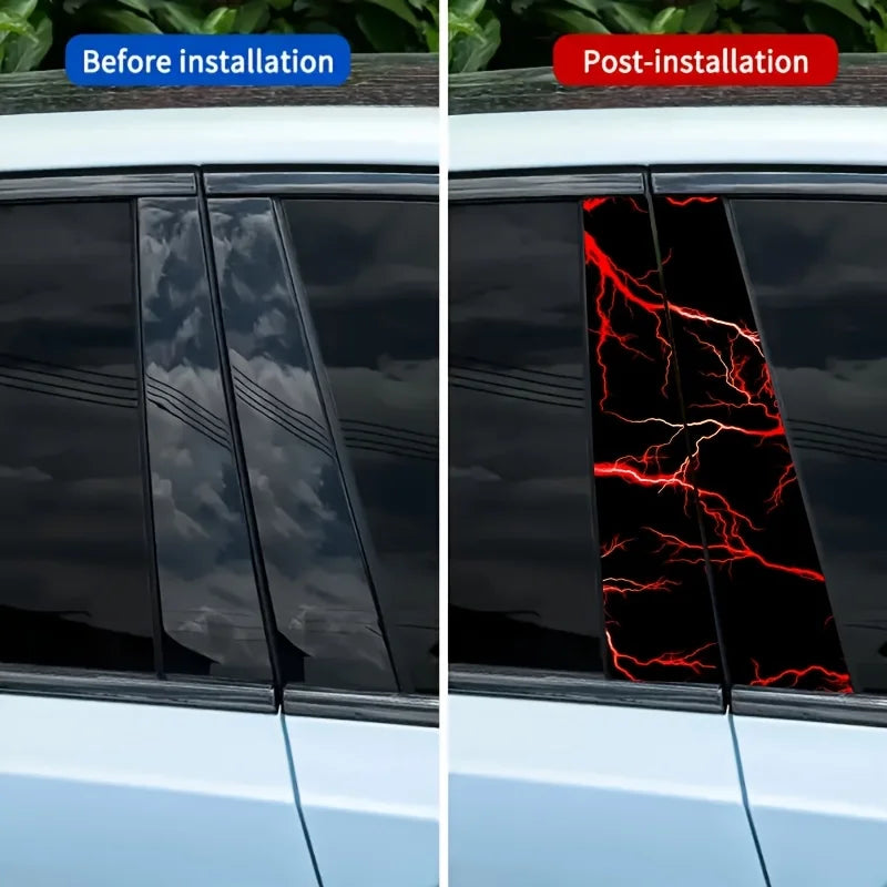 2-piece Red Lightning Decal Set easy-paste b-pillar Sticker