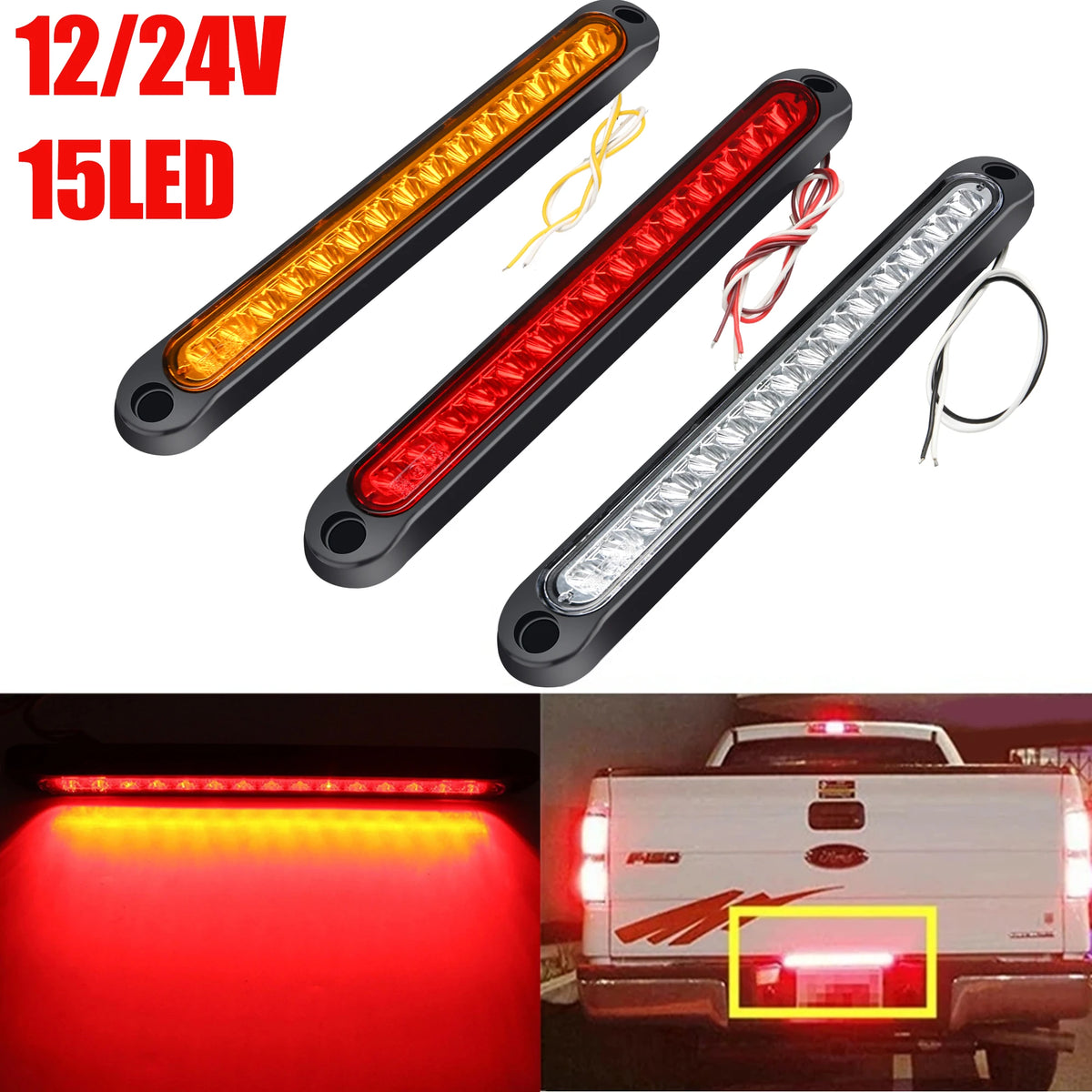 For Trailer 2PCS 12-24v 15LED Tail Rear Truck Lorry pickup-brake
