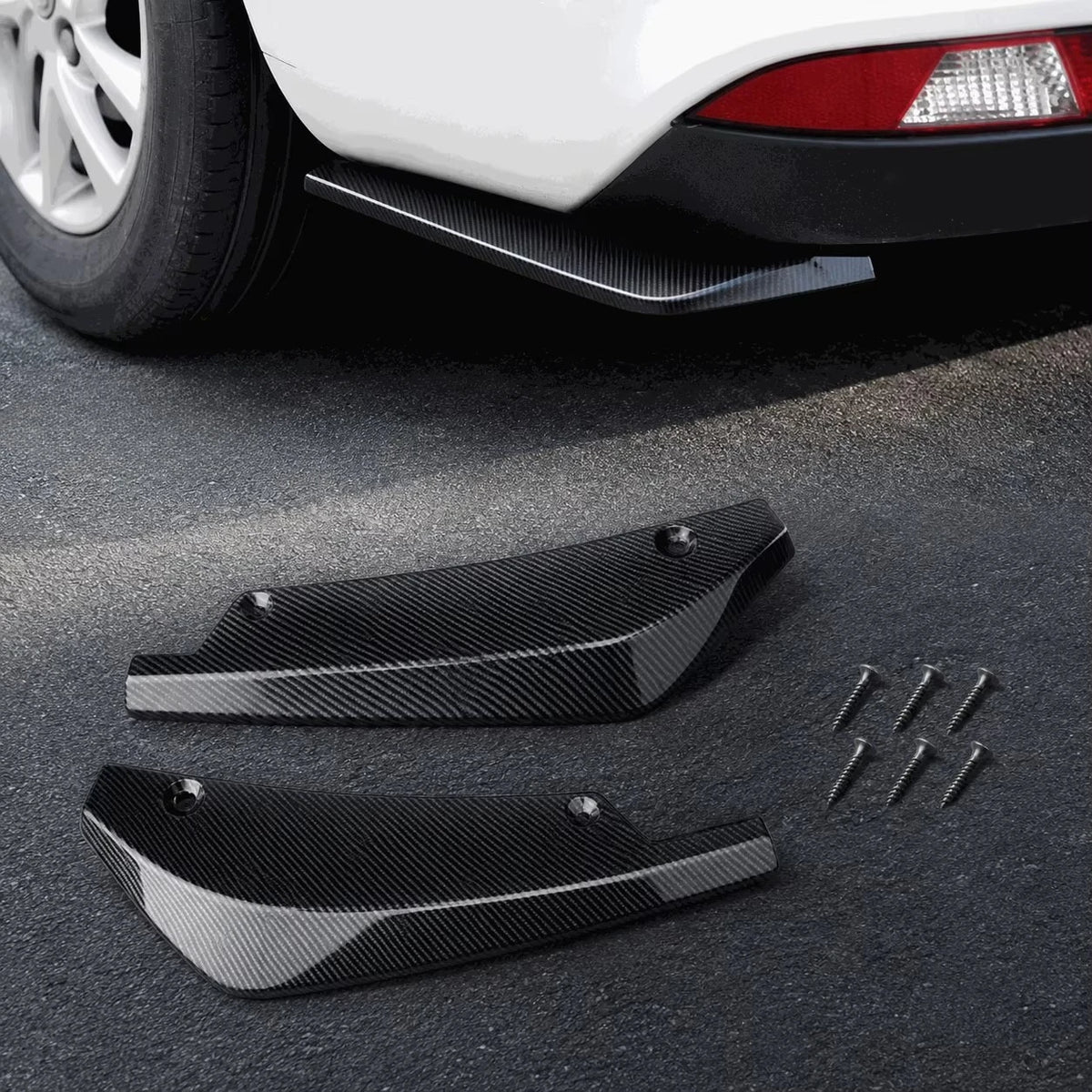 Rear Bumper Split Side Spoiler Canards Corner Black Carbon