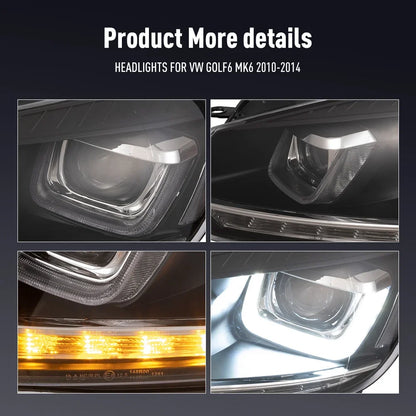 For VW Golf6 MK6 2010-2014 LED 2PCS Head Headlight Drl Daytime
