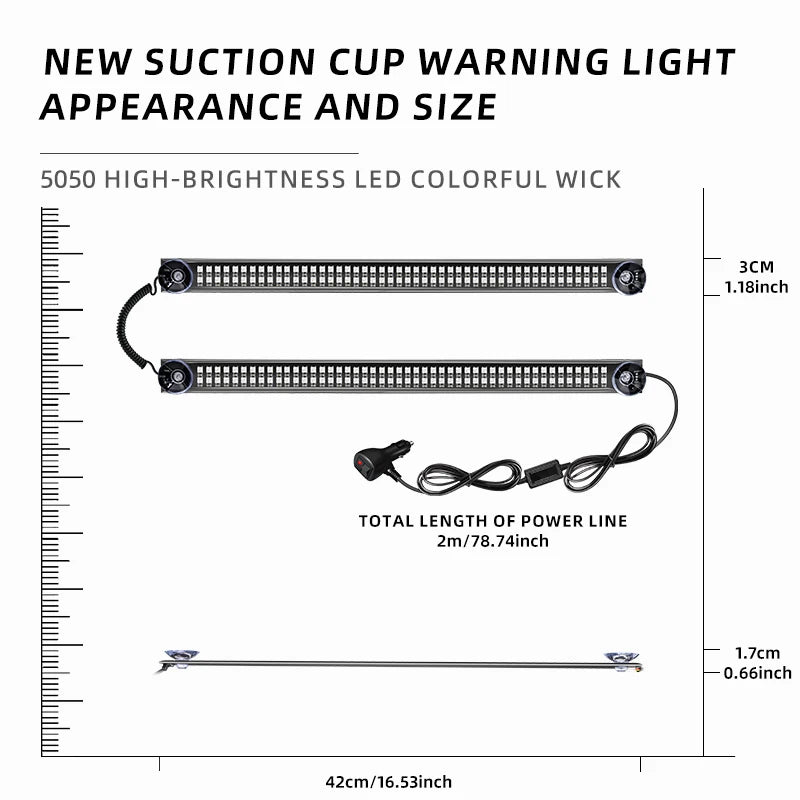 2PCS 192LED Windshield Bar Strobe Truck Roof Flashing Warning