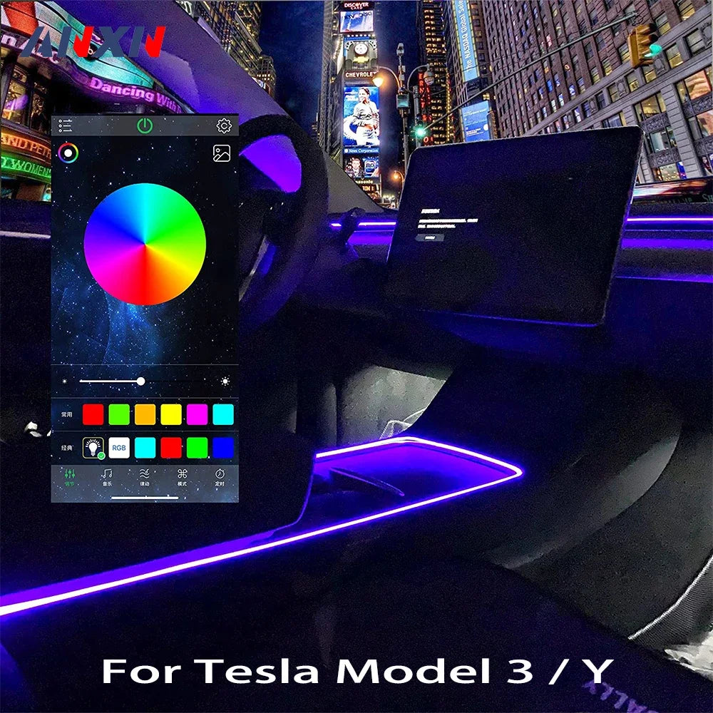 For Tesla Model 2021-2025 Y 3 RGB Ambient Light Kit Dashboard Center Console Center Lamp APP Control LED Strips Neon Lig