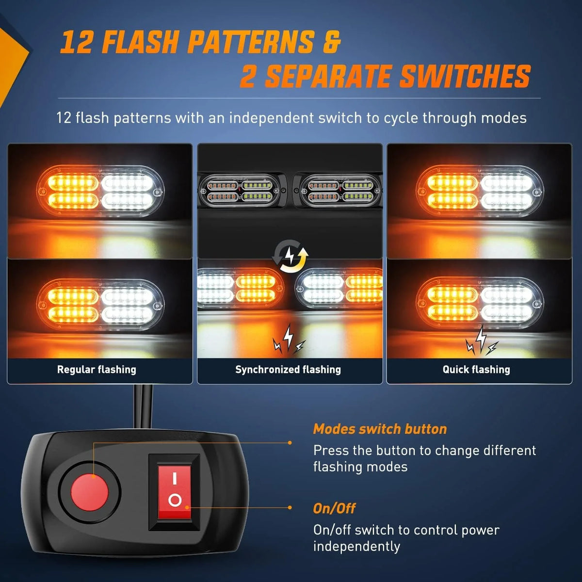 Nilight 4PCS 24 Strobe Amber White Emergency Warning Sync