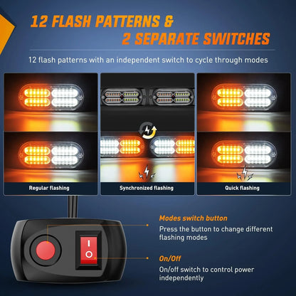 Nilight 4PCS 24 Strobe Amber White Emergency Warning Sync
